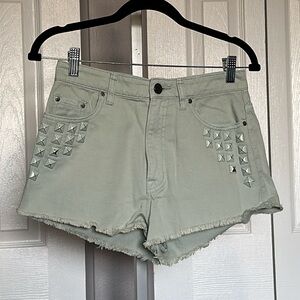 BDG pastel green studded shorts